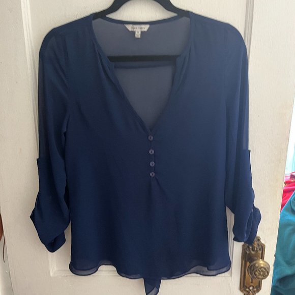 Navy Blouse with flattering button back detail - Picture 1 of 4